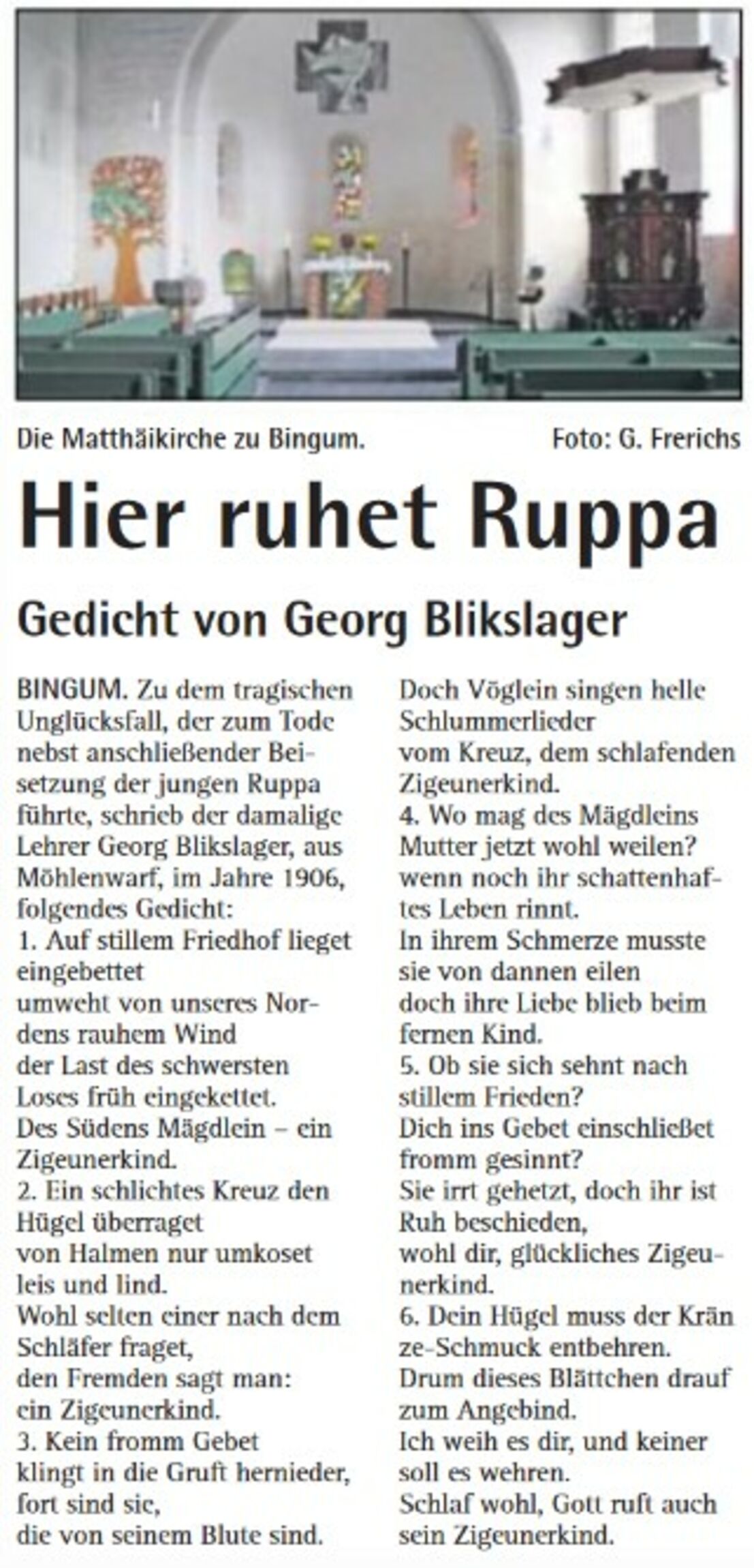 Hier ruhet Ruppa - Gedicht von Georg Blikslager