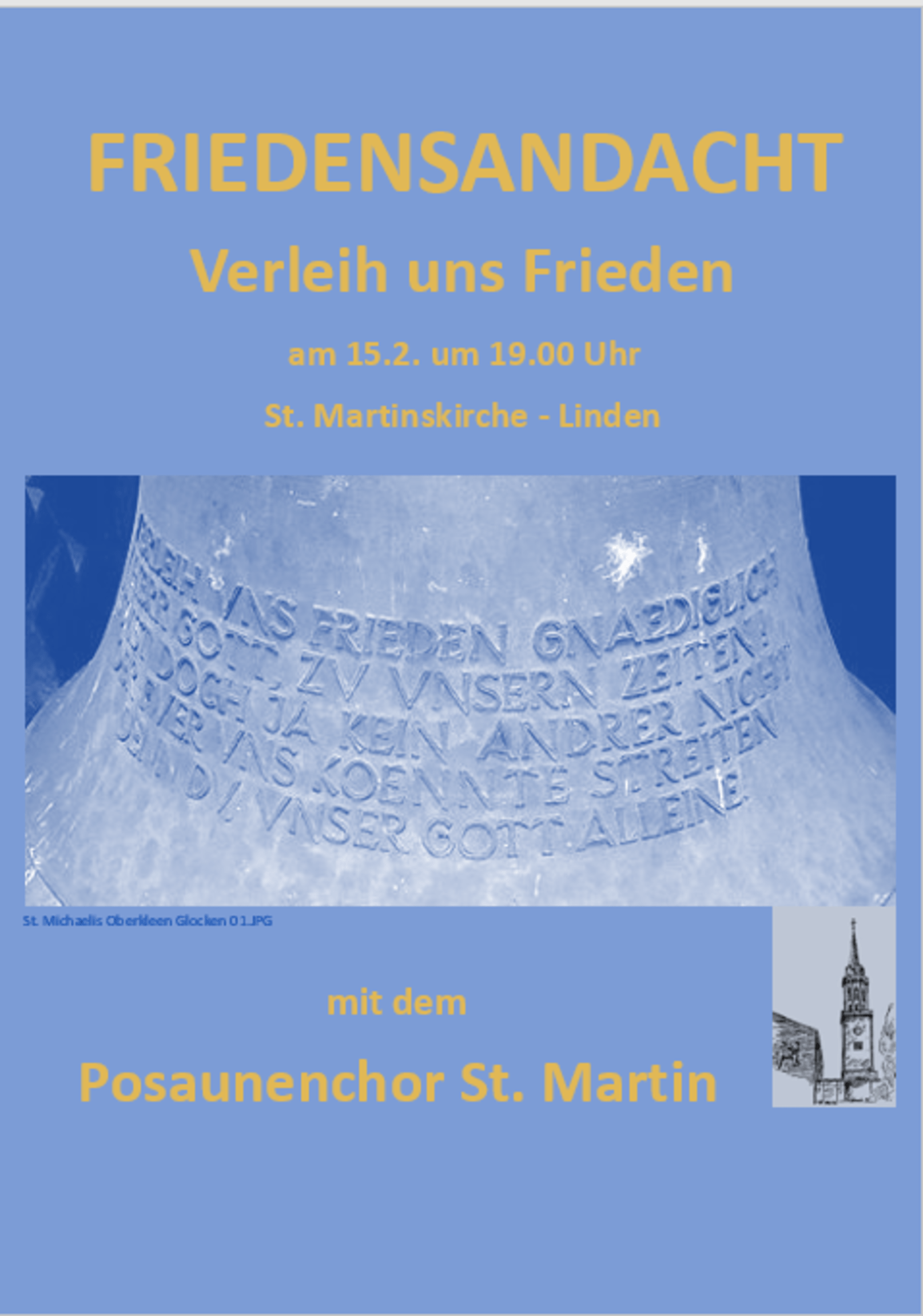 Plakat Friedensandacht mit Posaunenchor St. Martin 15.02.2023
