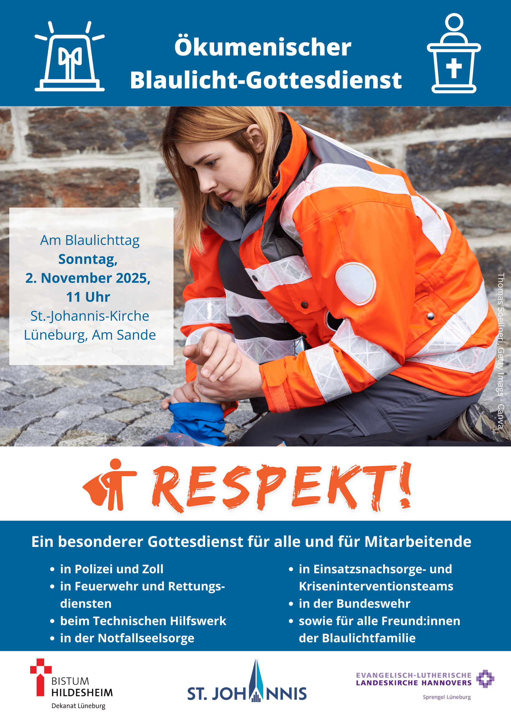 Plakat, Gottesdienst, Blaulicht, Ökumene