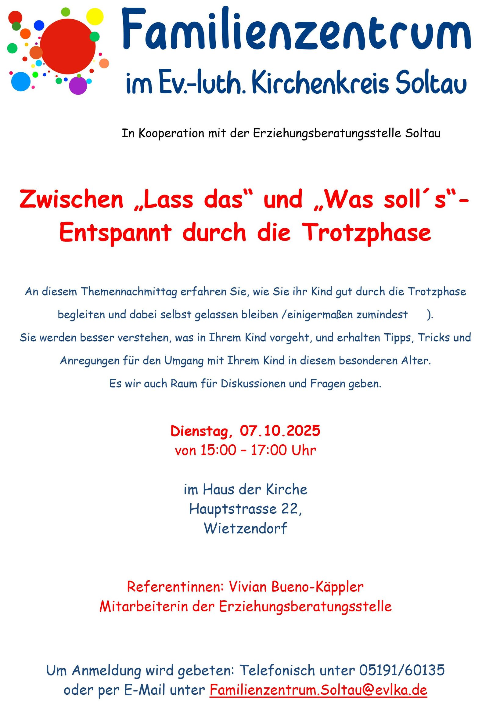 Familienzentrum, Trotzphase, Themennachmittag