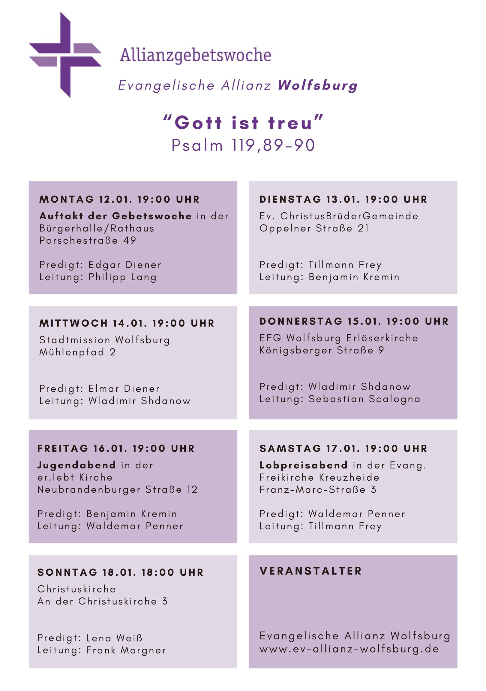 Termine Allianzgebetswoche Wolfsburg 2026