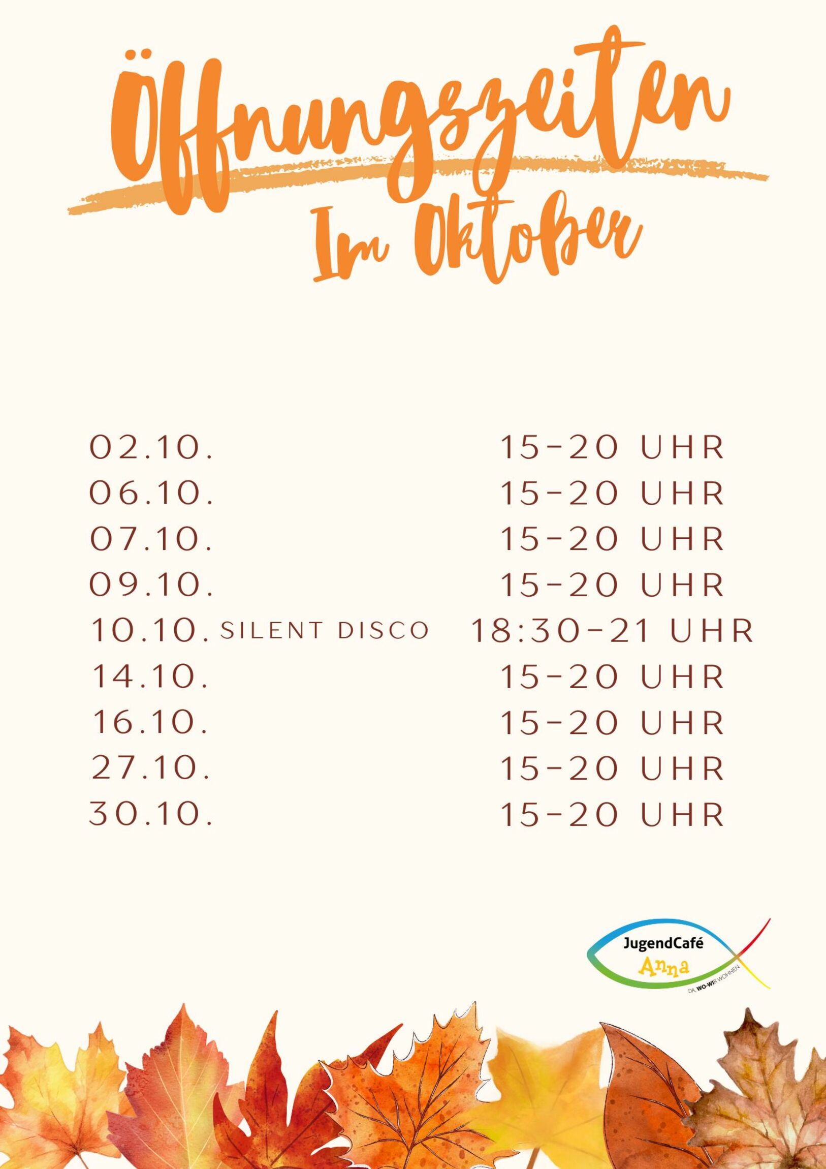 Öffnungszeiten Oktober 2026