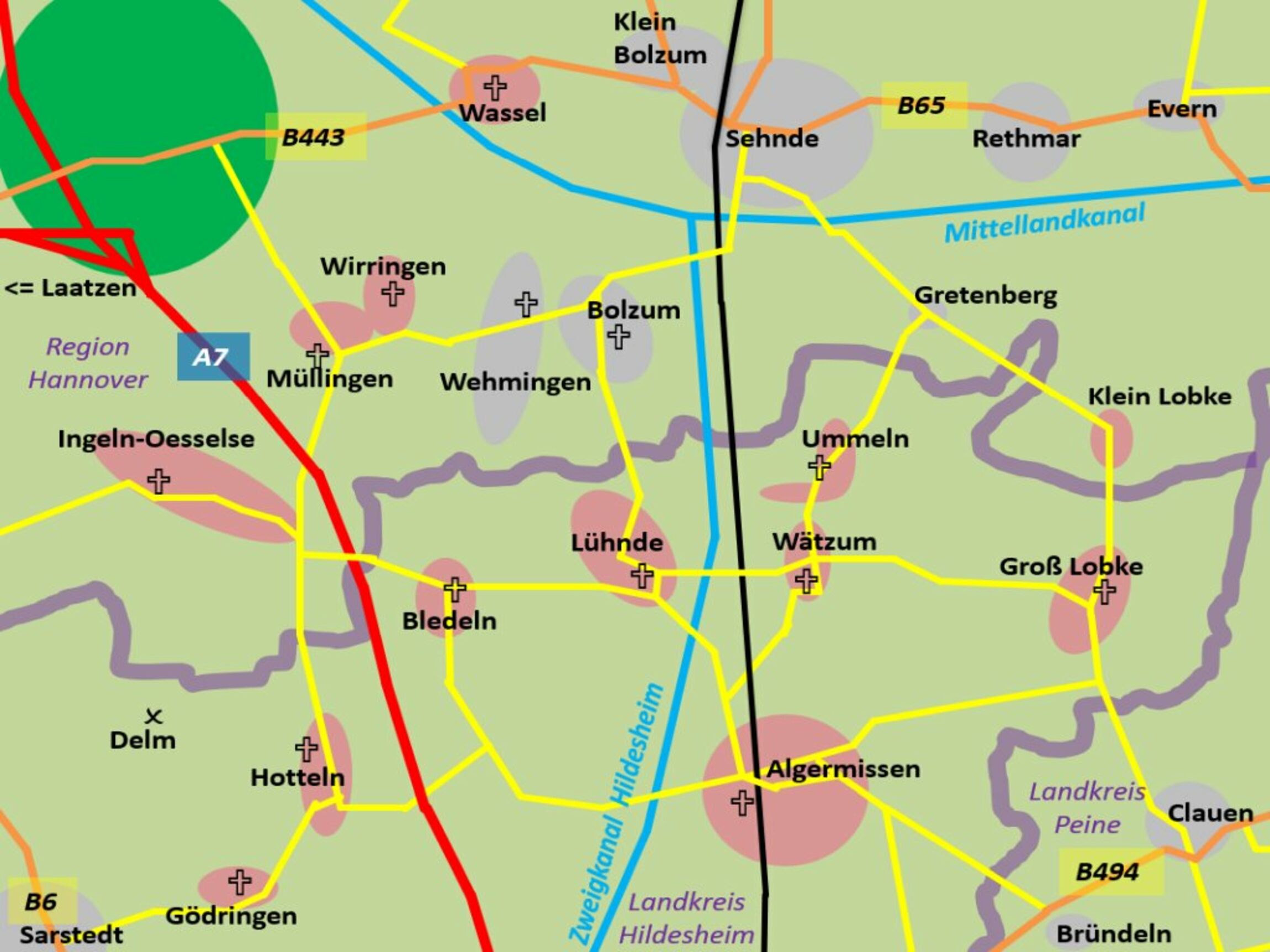 Kartenskizze für Zwölf-Apostel 2026, zzgl. Kirchen Bolzum/Wehmingen