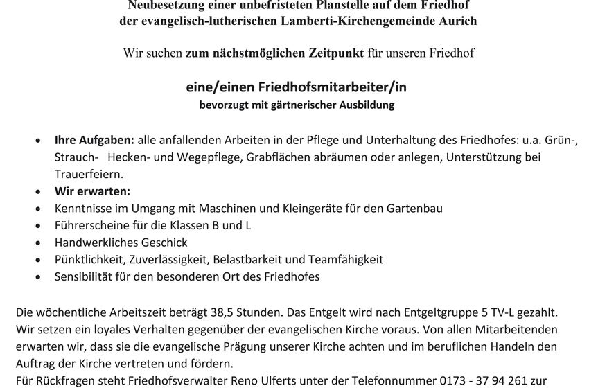 Stellenausschreibung Friedhof