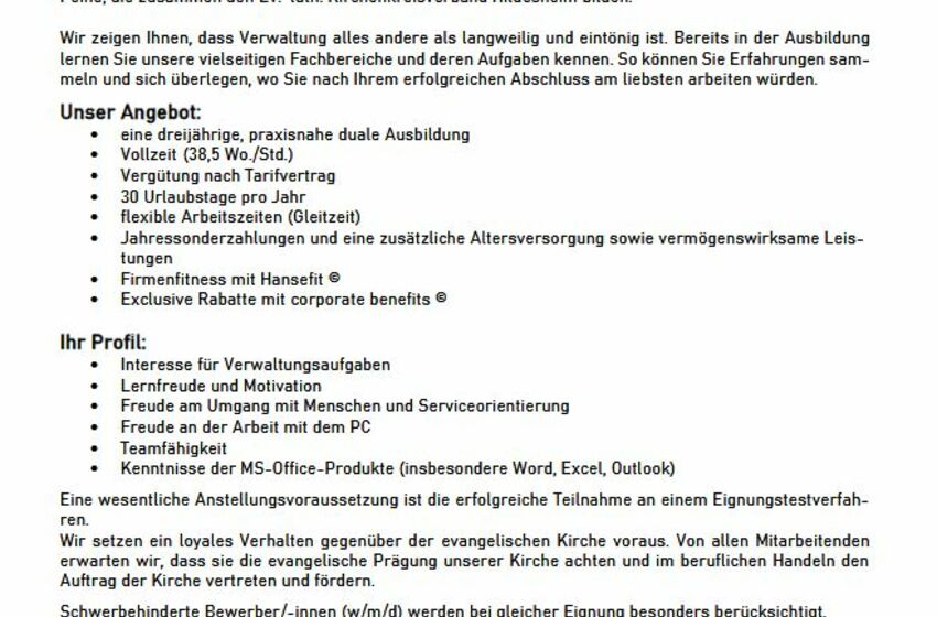 Stellenanzeige Verwaltungsfachangestellte